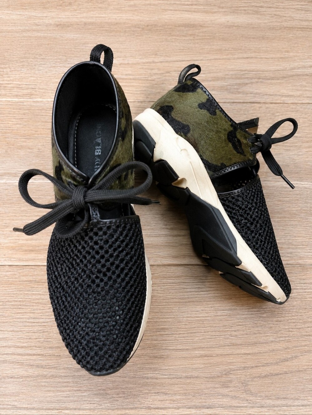 ALL BLACK (Rare Calf) Hair Camo Mesh Black Chunky Lace-Up Shoes EU 41/10